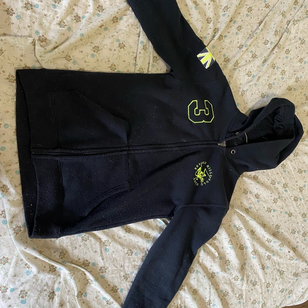 Beverly Hills Polo Club Black Hoodie with Neon Green Logo